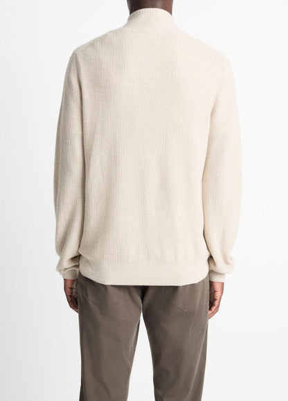 VINCE Men Geo-Jacquard Wool-Blend Quarter-Zip Sweater in Quarter Zip BRITISH KHAKI/CLASSIC CREAM