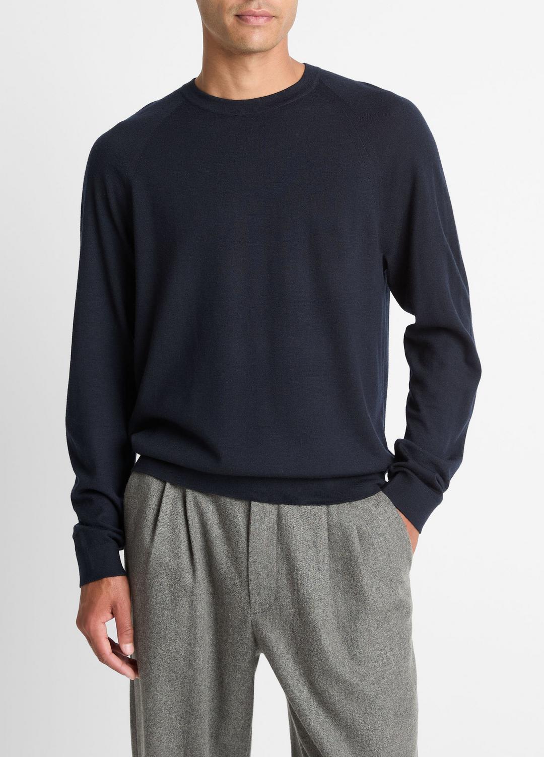 VINCE Men Featherweight Wool-Cashmere Crew Neck Sweater in Crew Neck COASTAL BLUE