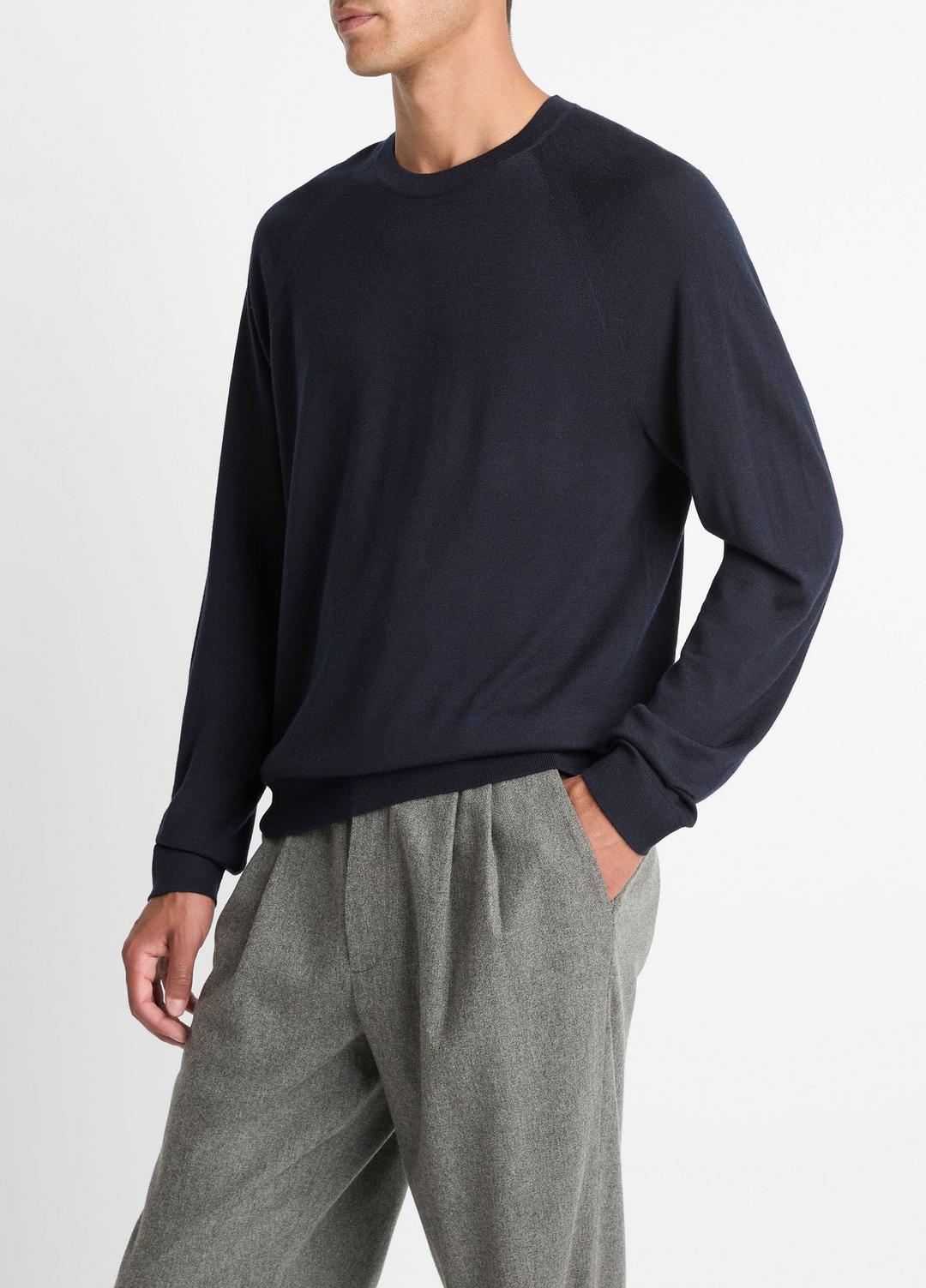 VINCE Men Featherweight Wool-Cashmere Crew Neck Sweater in Crew Neck COASTAL BLUE