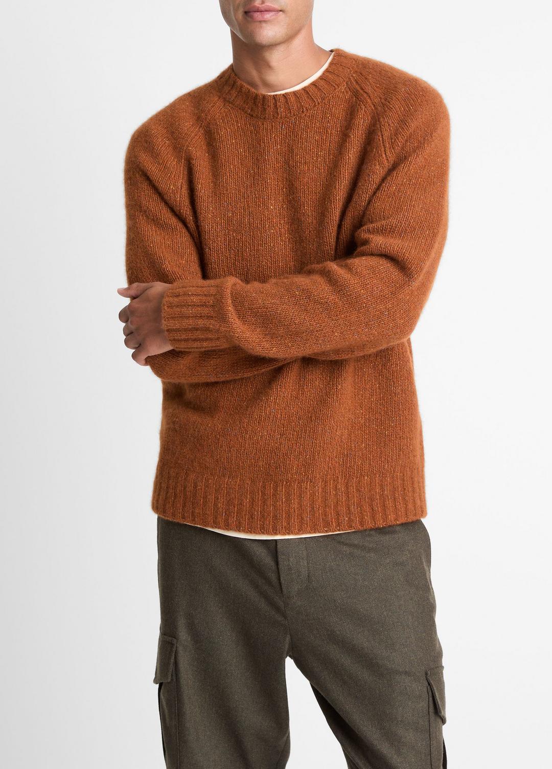 VINCE Men Donegal Cashmere Raglan-Sleeve Sweater in Crew Neck DARK BURNT ORANGE