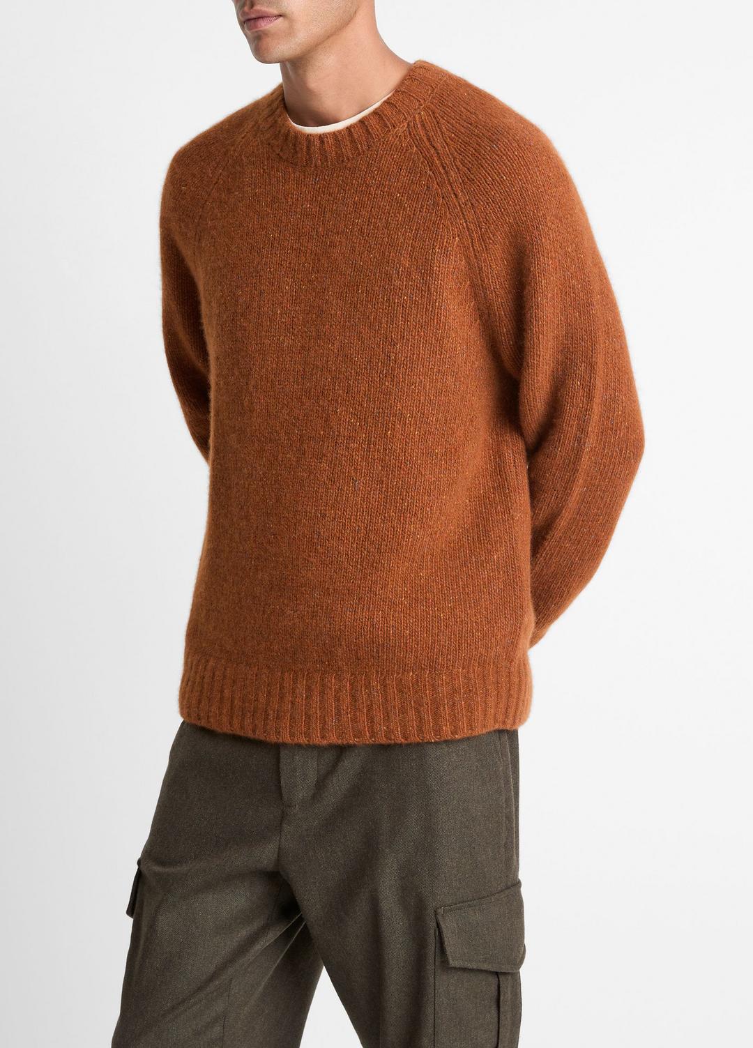 VINCE Men Donegal Cashmere Raglan-Sleeve Sweater in Crew Neck DARK BURNT ORANGE