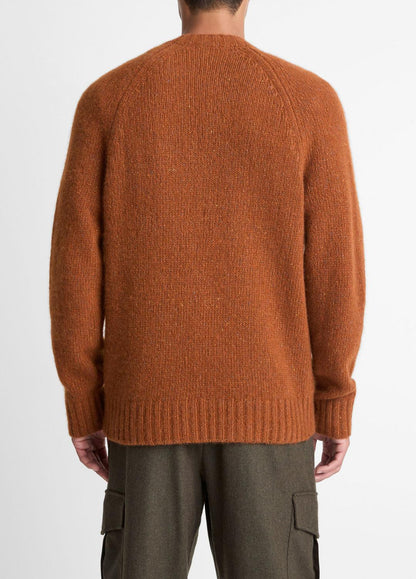VINCE Men Donegal Cashmere Raglan-Sleeve Sweater in Crew Neck DARK BURNT ORANGE