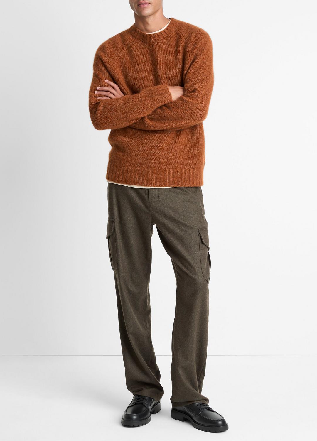 VINCE Men Donegal Cashmere Raglan-Sleeve Sweater in Crew Neck DARK BURNT ORANGE