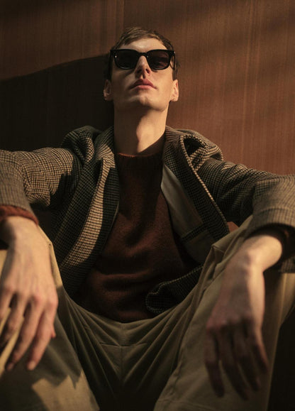 VINCE Men Donegal Cashmere Raglan-Sleeve Sweater in Crew Neck DARK BURNT ORANGE