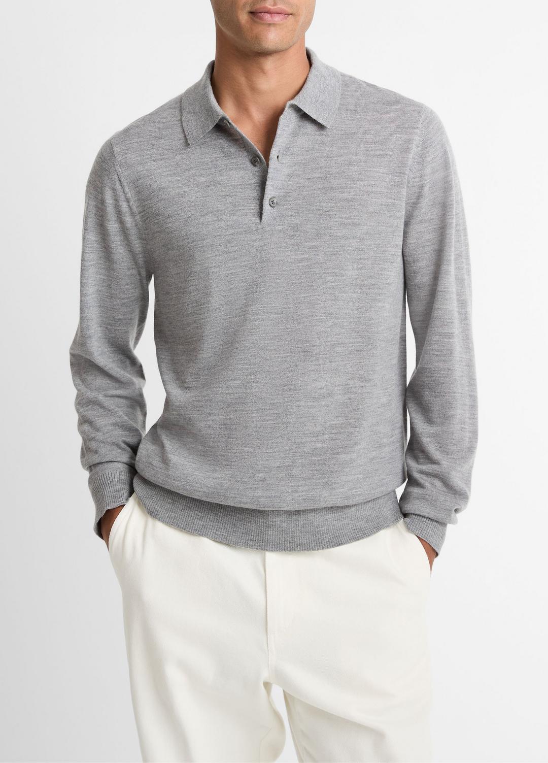 VINCE Men Wool Polo Sweater in Sweaters HEATHER GREY