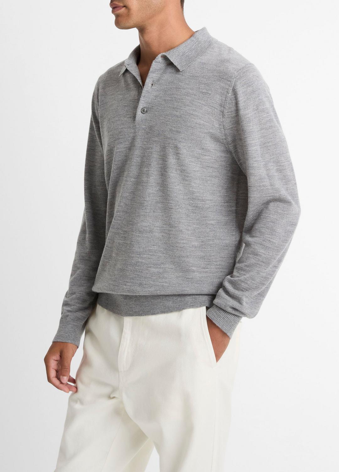 VINCE Men Wool Polo Sweater in Sweaters HEATHER GREY