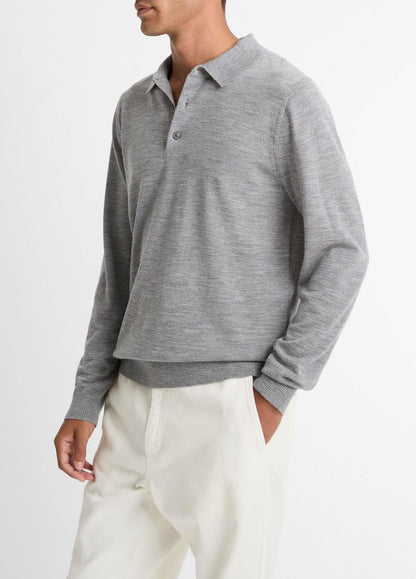 VINCE Men Wool Polo Sweater in Sweaters HEATHER GREY