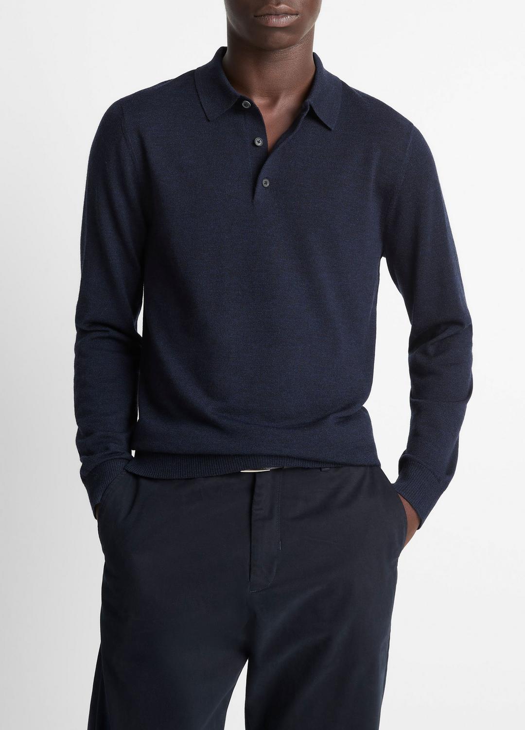 VINCE Men Wool Polo Sweater in Sweaters COASTAL BLUE