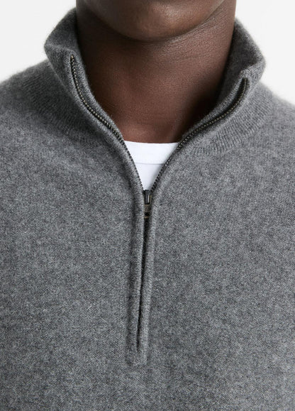 VINCE Men Plush Cashmere Quarter-Zip Sweater in Quarter Zip MEDIUM HEATHER GREY