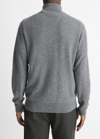 VINCE Men Plush Cashmere Quarter-Zip Sweater in Quarter Zip MEDIUM HEATHER GREY