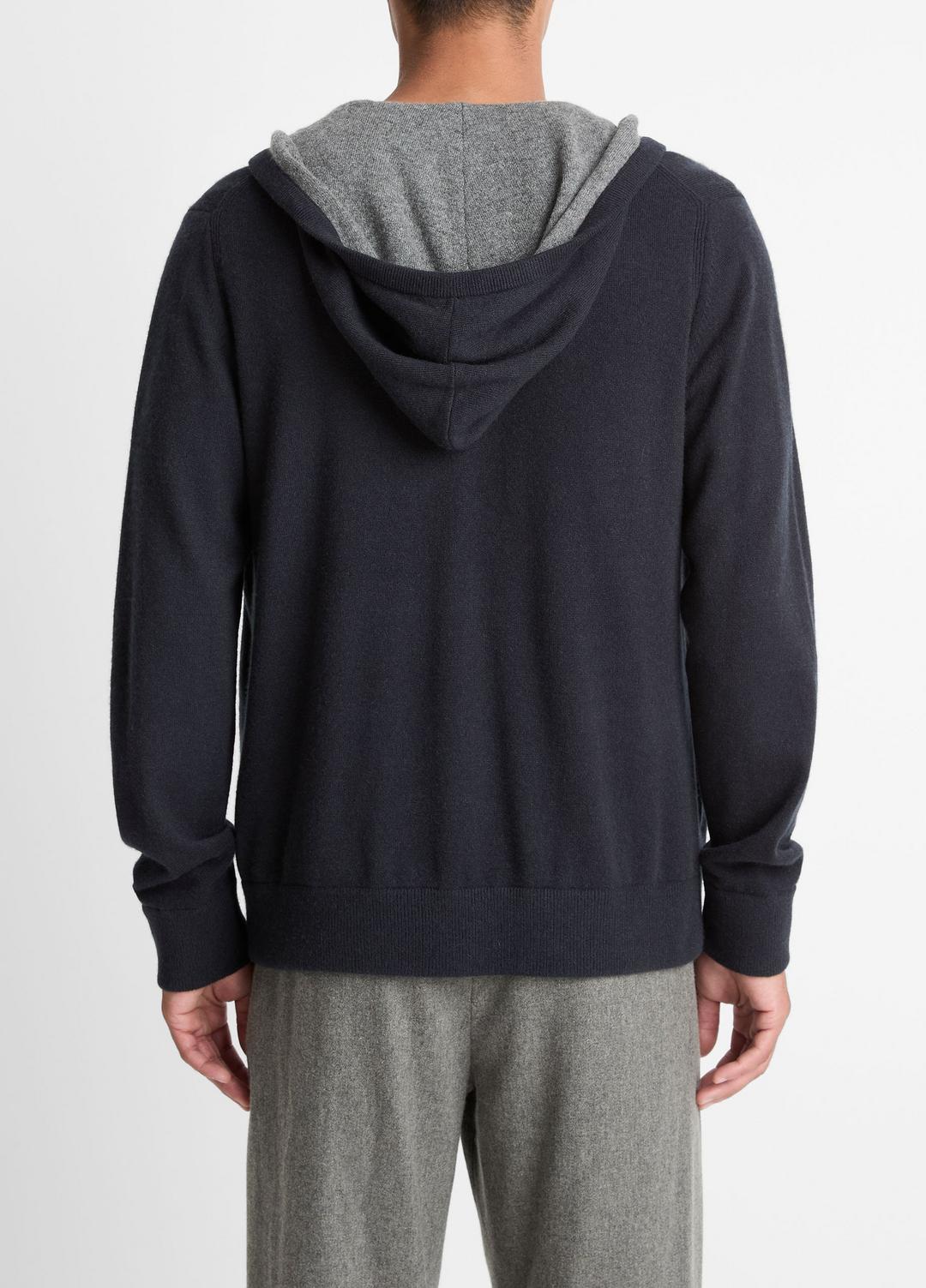 VINCE Men Cashmere Zip-Front Hoodie in Cashmere COASTAL BLUE/MEDIUM HEATHER GREY