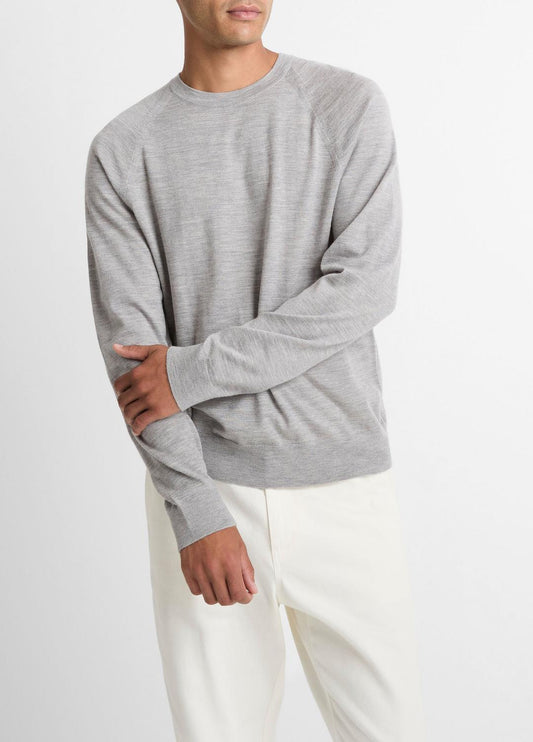 VINCE Men Featherweight Wool-Cashmere Crew Neck Sweater in Crew Neck HEATHER GREY