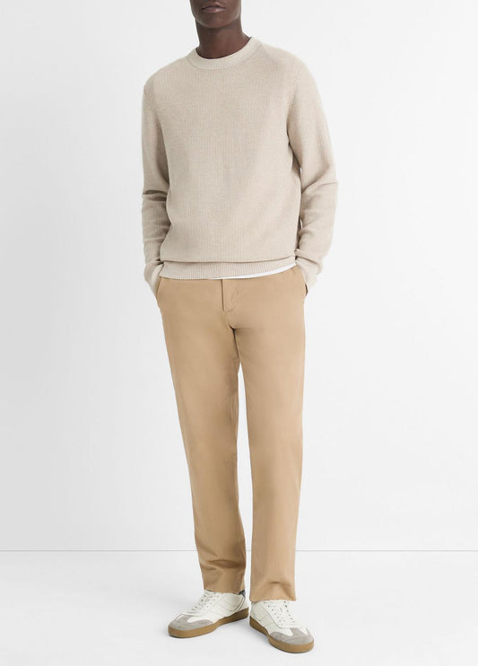 VINCE Men Geo-Jacquard Wool-Blend Crew Neck Sweater in Crew Neck BRITISH KHAKI/CLASSIC CREAM
