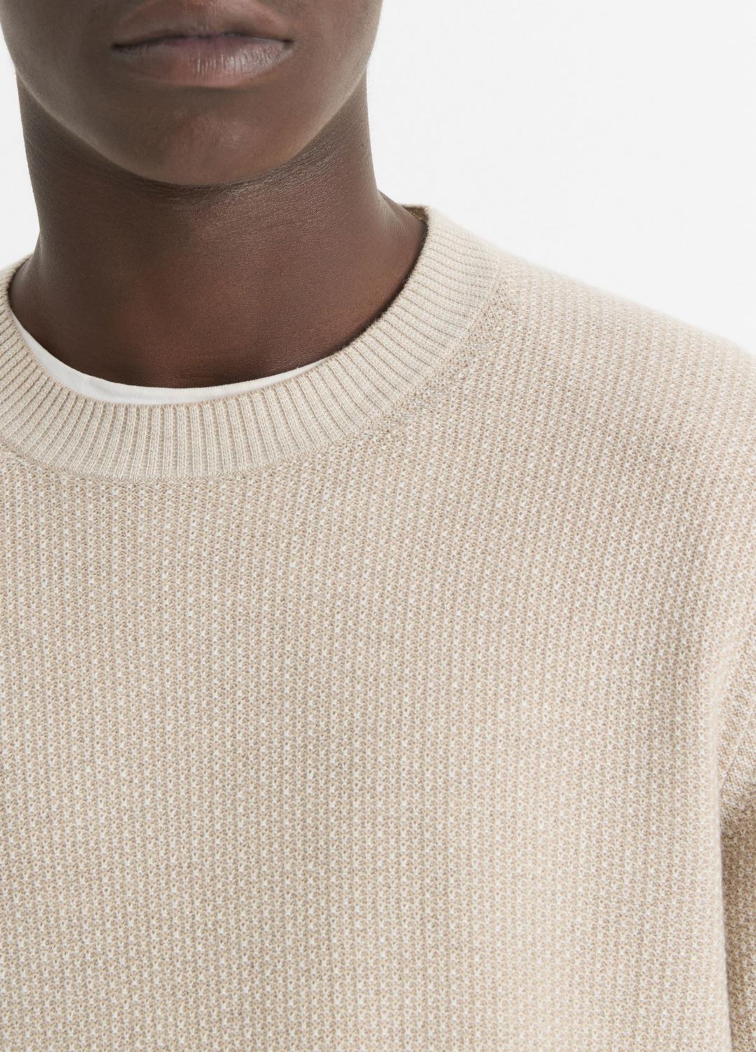 VINCE Men Geo-Jacquard Wool-Blend Crew Neck Sweater in Crew Neck BRITISH KHAKI/CLASSIC CREAM