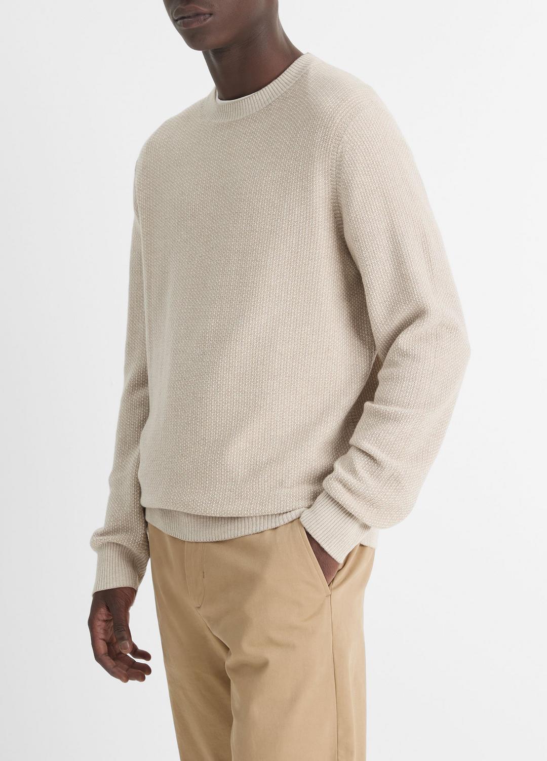 VINCE Men Geo-Jacquard Wool-Blend Crew Neck Sweater in Crew Neck BRITISH KHAKI/CLASSIC CREAM