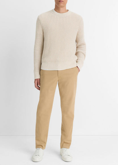 VINCE Men Macro-Waffle Crew Neck Sweater in Crew Neck PEBBLE WHITE