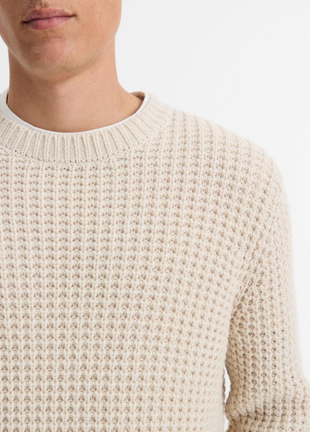 VINCE Men Macro-Waffle Crew Neck Sweater in Crew Neck PEBBLE WHITE