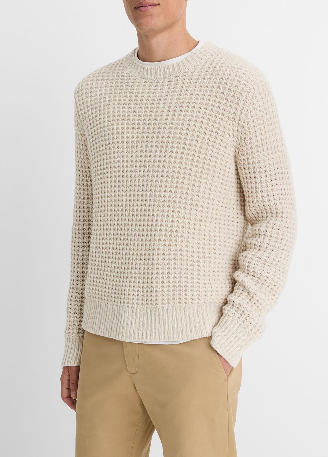 VINCE Men Macro-Waffle Crew Neck Sweater in Crew Neck PEBBLE WHITE