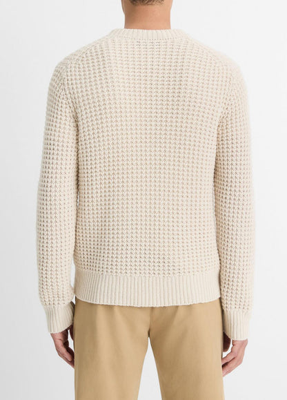 VINCE Men Macro-Waffle Crew Neck Sweater in Crew Neck PEBBLE WHITE