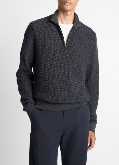 VINCE Men Geo-Jacquard Wool-Blend Quarter-Zip Sweater in Quarter Zip COASTAL BLUE/MEDIUM HEATHER GREY
