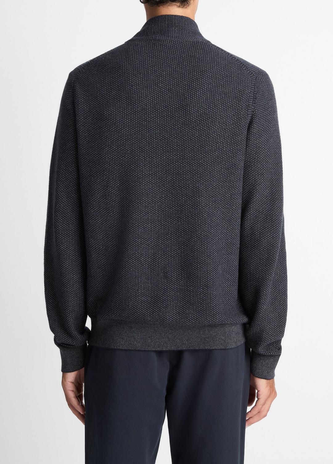 VINCE Men Geo-Jacquard Wool-Blend Quarter-Zip Sweater in Quarter Zip COASTAL BLUE/MEDIUM HEATHER GREY
