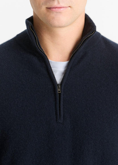 VINCE Men Plush Cashmere Quarter-Zip Sweater in Quarter Zip COASTAL BLUE