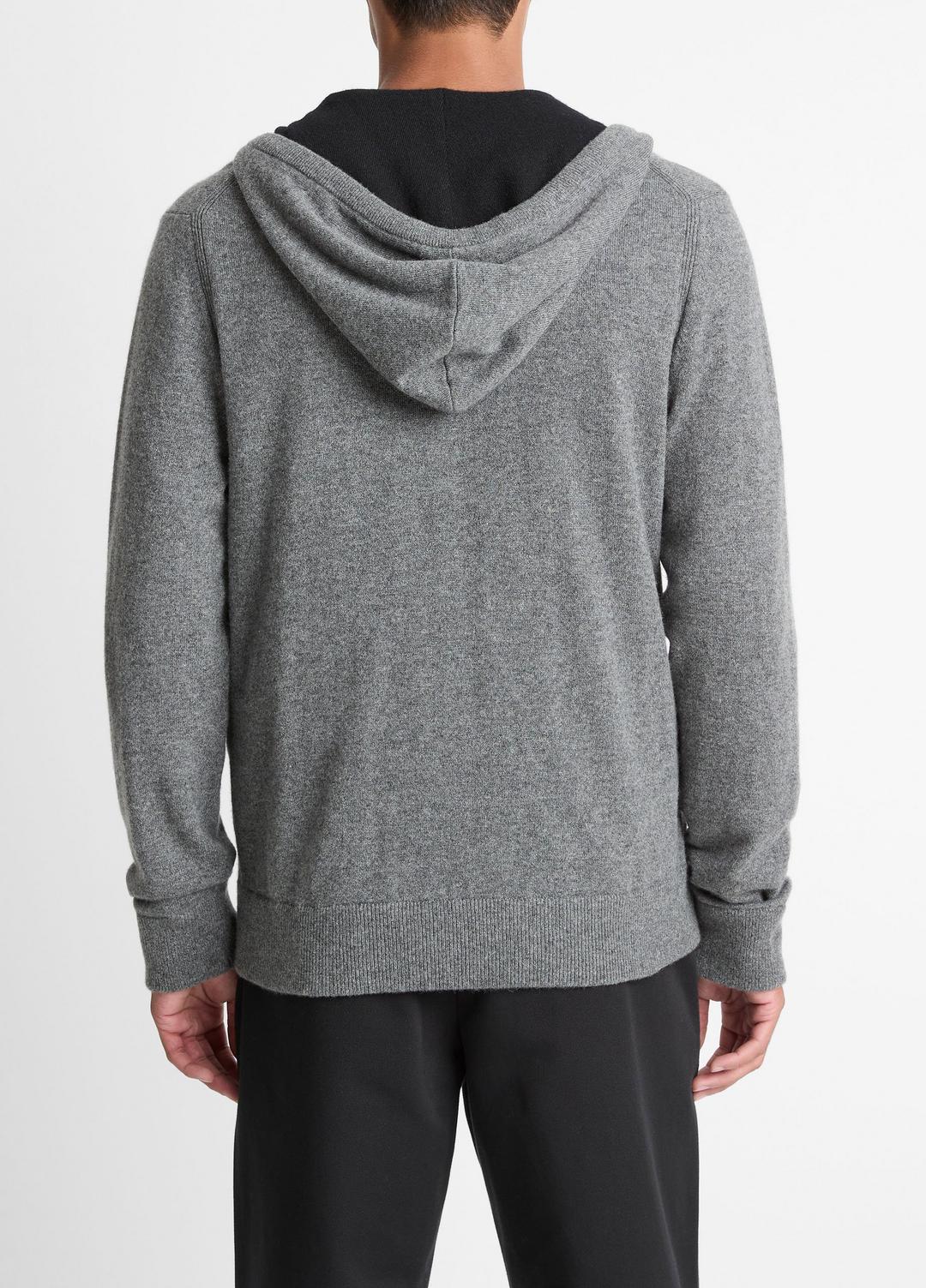 VINCE Men Cashmere Zip-Front Hoodie in Cashmere MEDIUM HEATHER GREY/BLACK