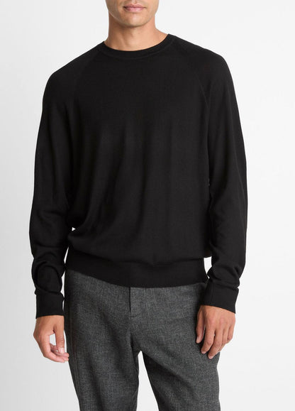 VINCE Men Featherweight Wool-Cashmere Crew Neck Sweater in Crew Neck BLACK