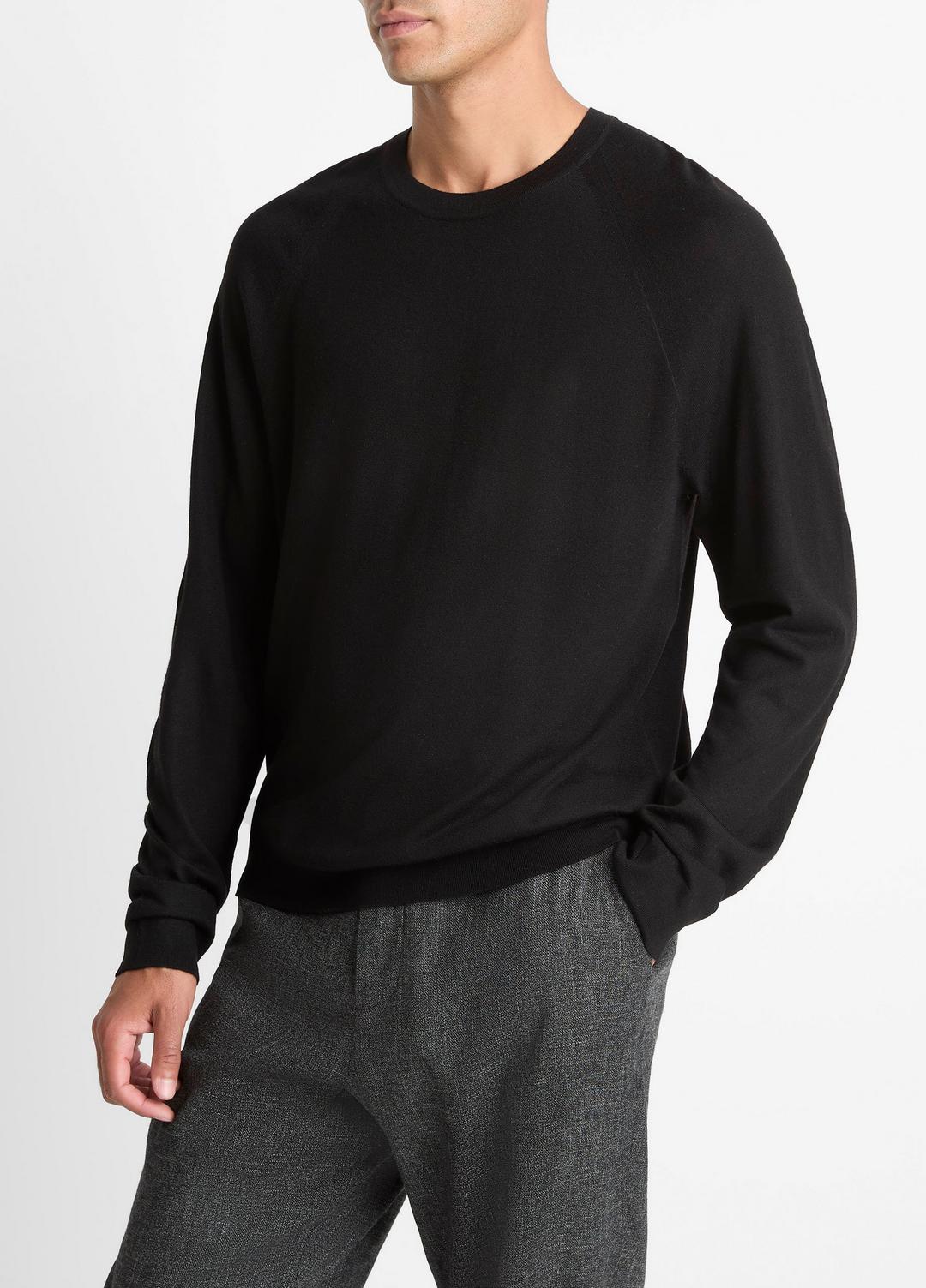 VINCE Men Featherweight Wool-Cashmere Crew Neck Sweater in Crew Neck BLACK