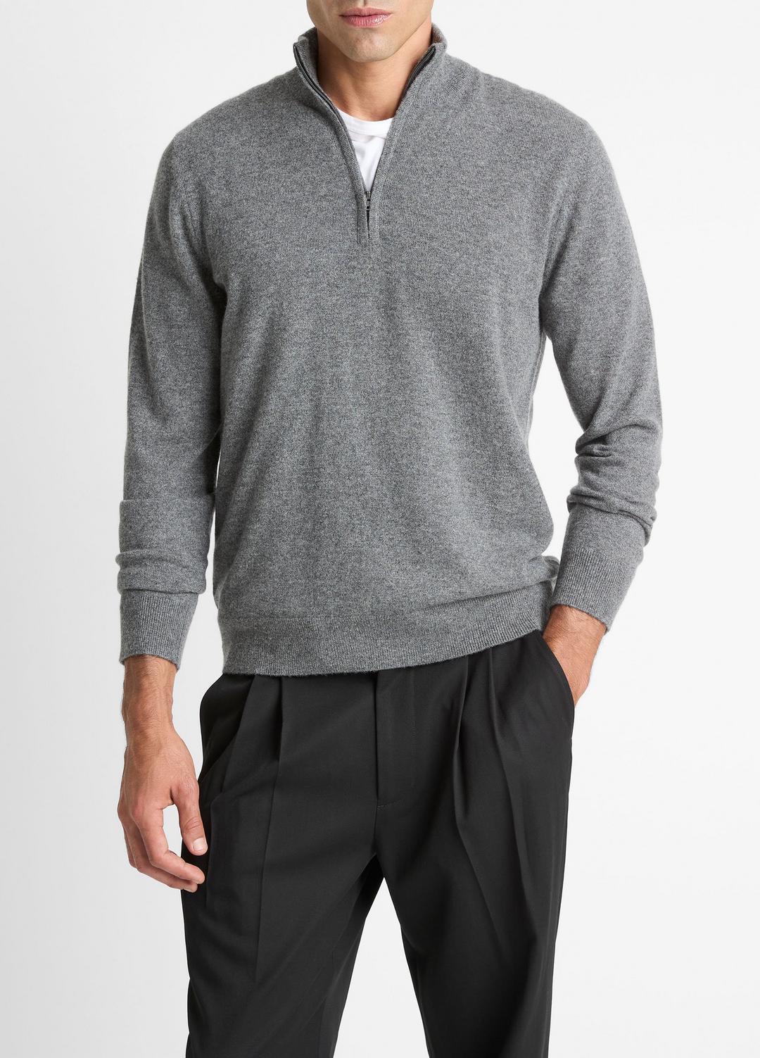 VINCE Men Cashmere Quarter-Zip Sweater in Quarter Zip MEDIUM HEATHER GREY