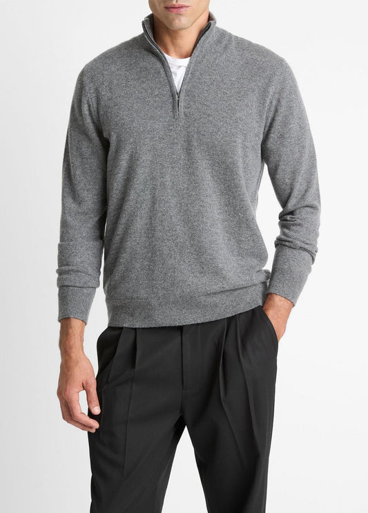 VINCE Men Cashmere Quarter-Zip Sweater in Quarter Zip MEDIUM HEATHER GREY