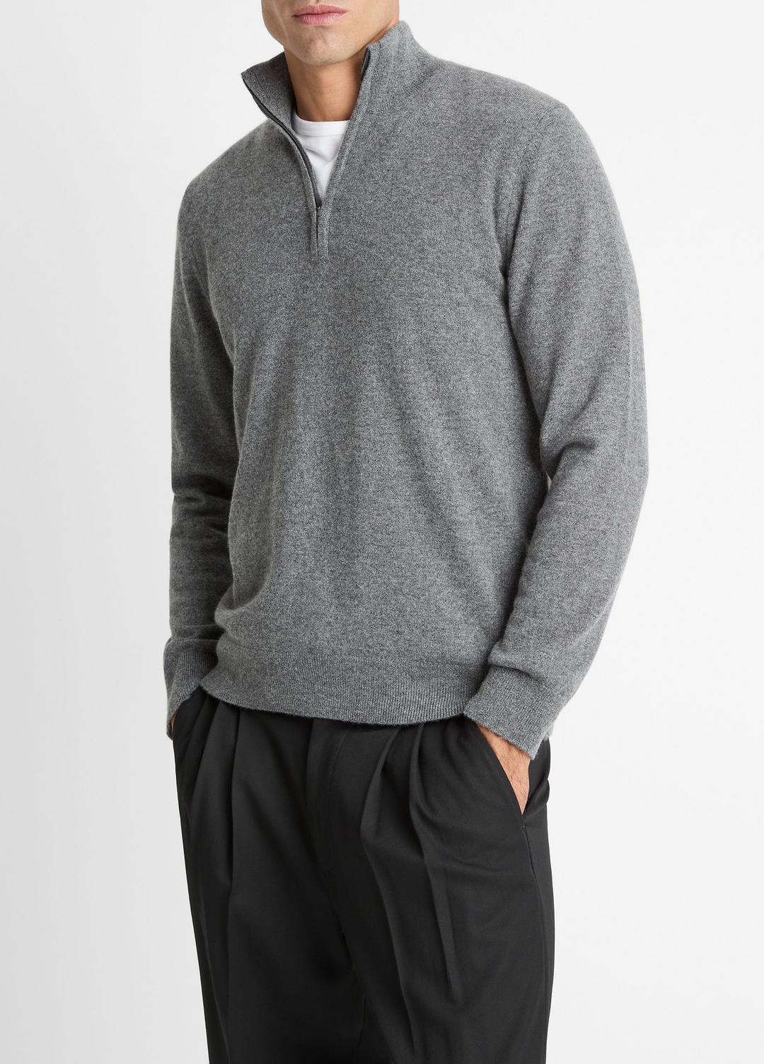 VINCE Men Cashmere Quarter-Zip Sweater in Quarter Zip MEDIUM HEATHER GREY