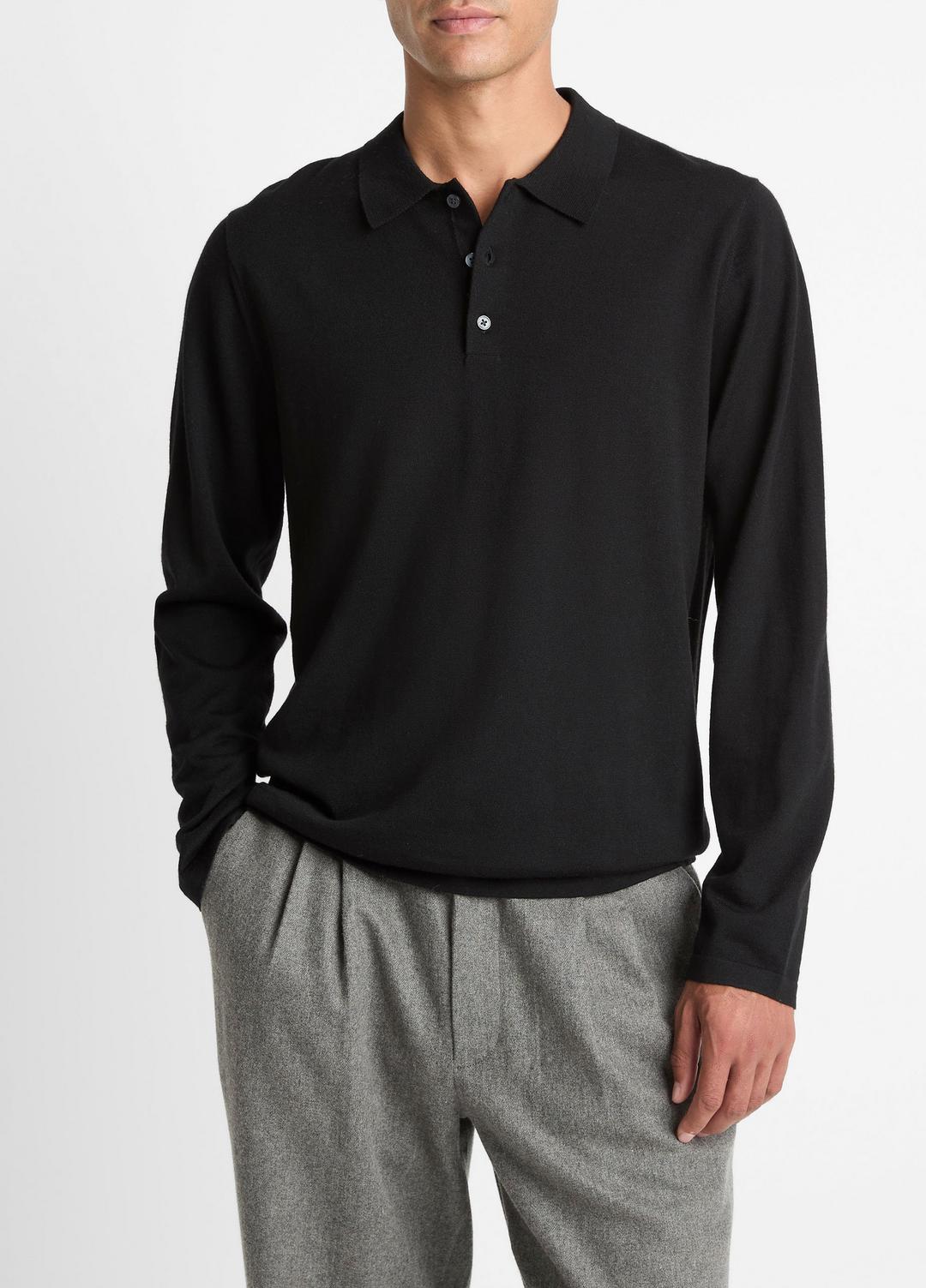 VINCE Men Wool Polo Sweater in Sweaters BLACK