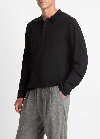 VINCE Men Wool Polo Sweater in Sweaters BLACK