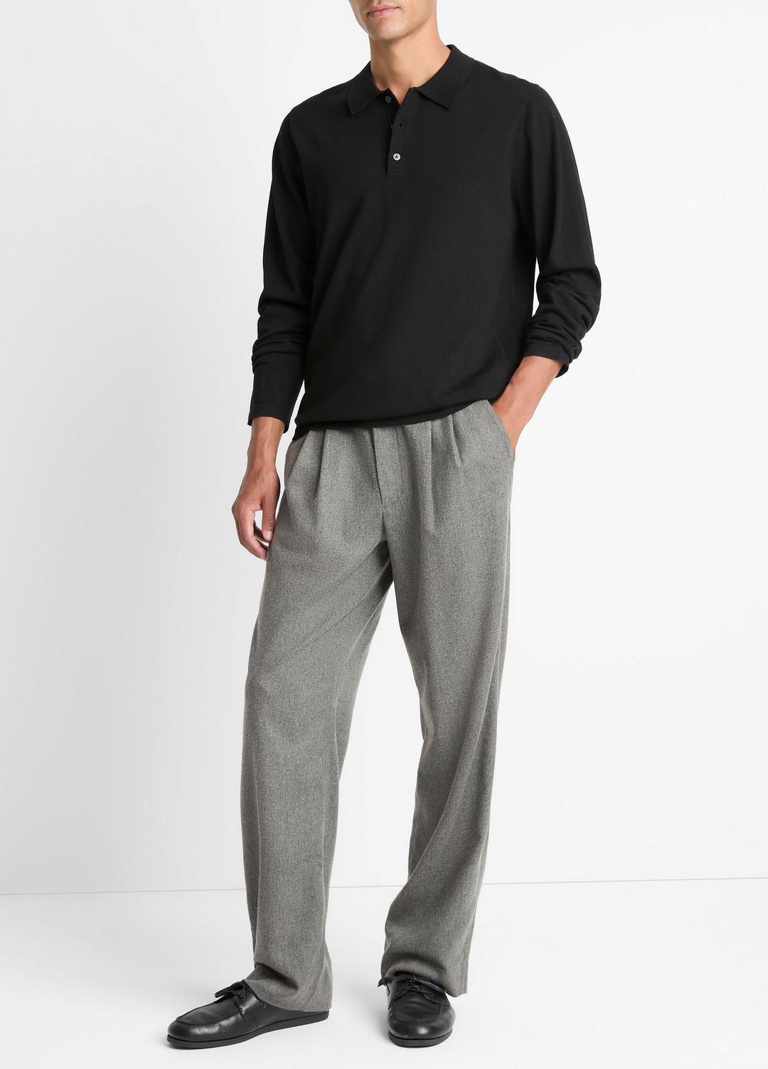 VINCE Men Wool Polo Sweater in Sweaters BLACK