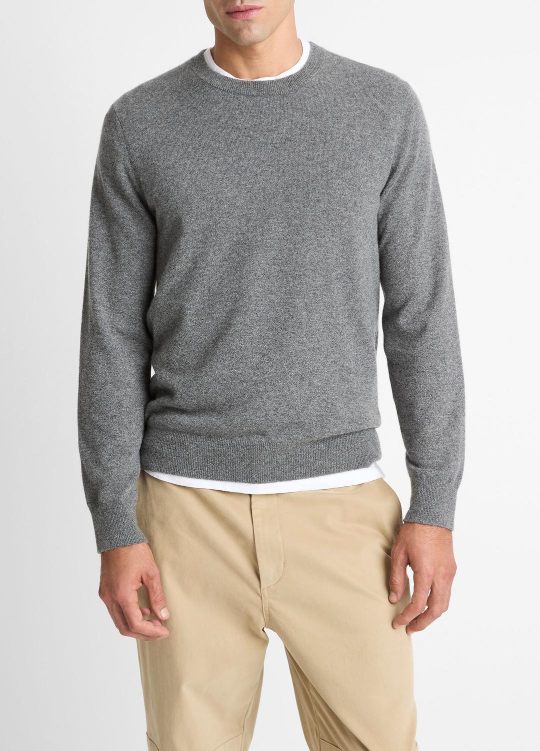 VINCE Men Cashmere Crew Neck Sweater in Crew Neck MEDIUM HEATHER GREY