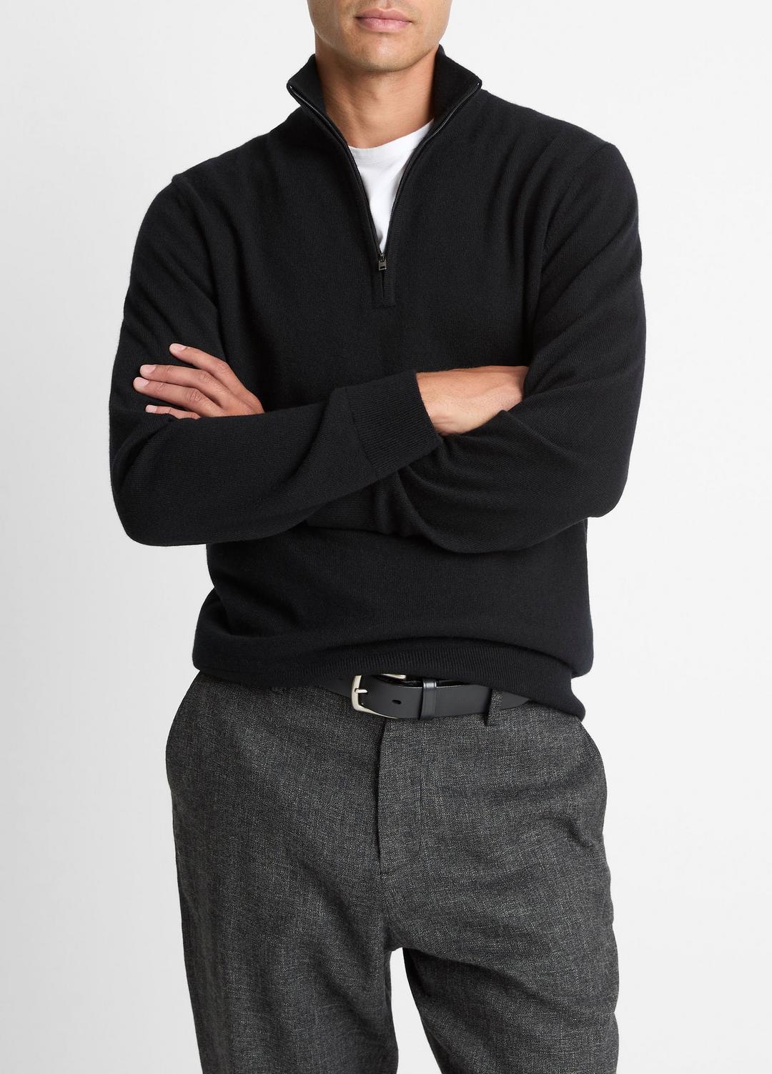 VINCE Men Cashmere Quarter-Zip Sweater in Quarter Zip BLACK