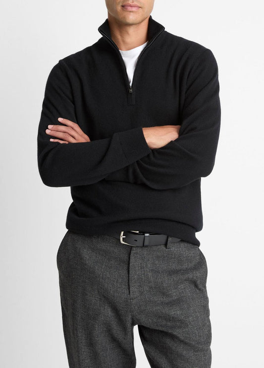 VINCE Men Cashmere Quarter-Zip Sweater in Quarter Zip BLACK