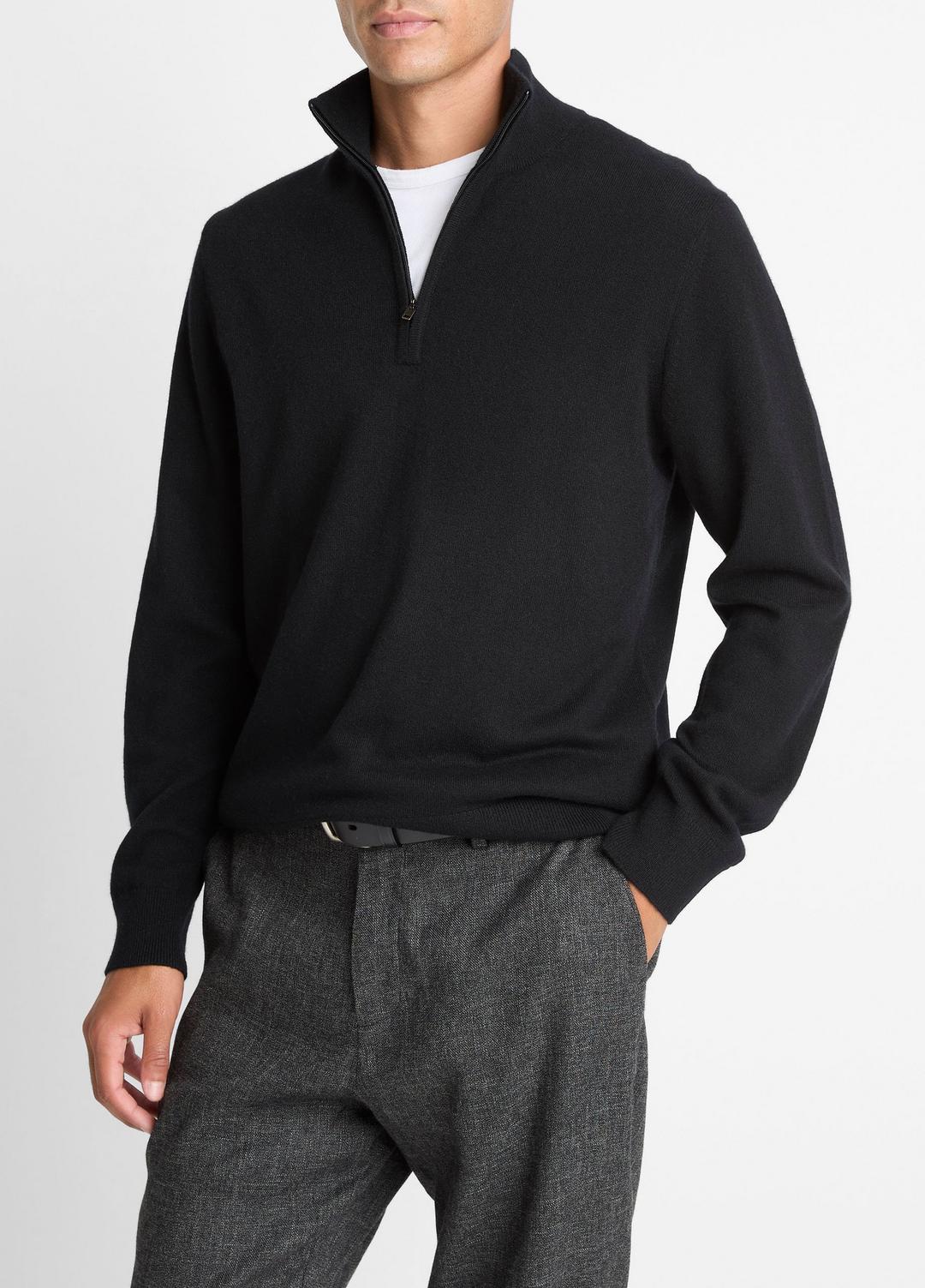 VINCE Men Cashmere Quarter-Zip Sweater in Quarter Zip BLACK