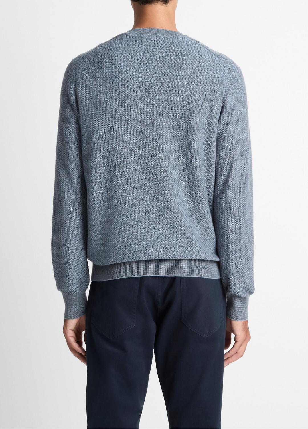 VINCE Men Geo-Jacquard Wool-Blend Crew Neck Sweater in Crew Neck PARLOR BLUE/MEDIUM HEATHER GREY