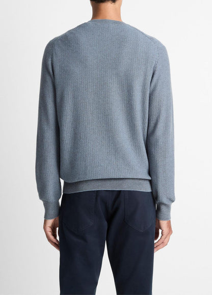 VINCE Men Geo-Jacquard Wool-Blend Crew Neck Sweater in Crew Neck PARLOR BLUE/MEDIUM HEATHER GREY