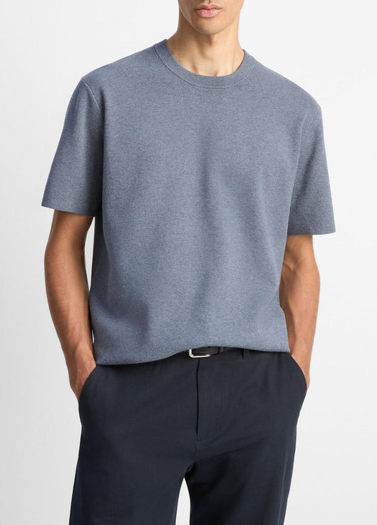 VINCE Men Milano Short-Sleeve Crew Neck Sweater in Crew Neck LIGHT HEATHER RIPPLE