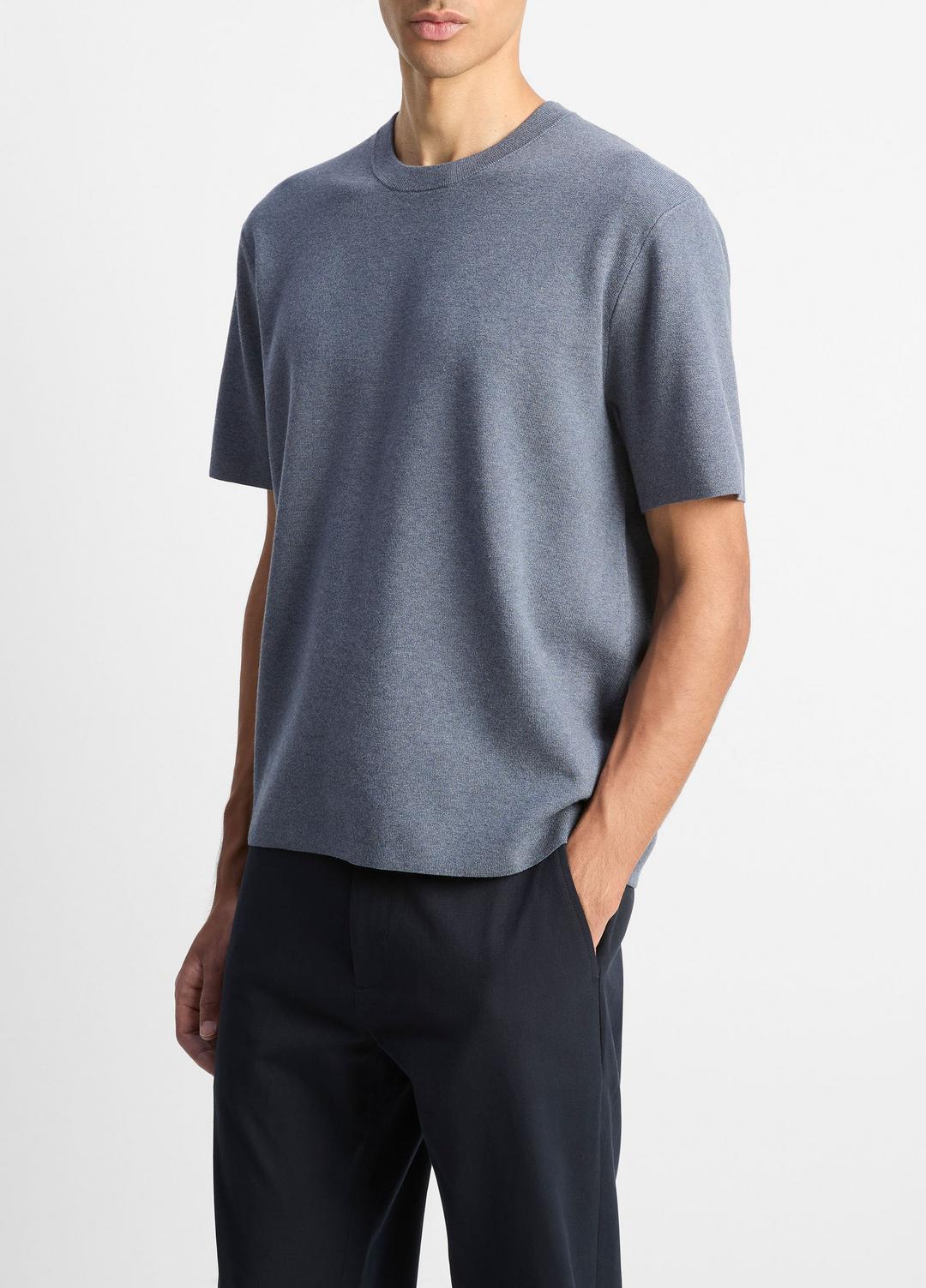 VINCE Men Milano Short-Sleeve Crew Neck Sweater in Crew Neck LIGHT HEATHER RIPPLE
