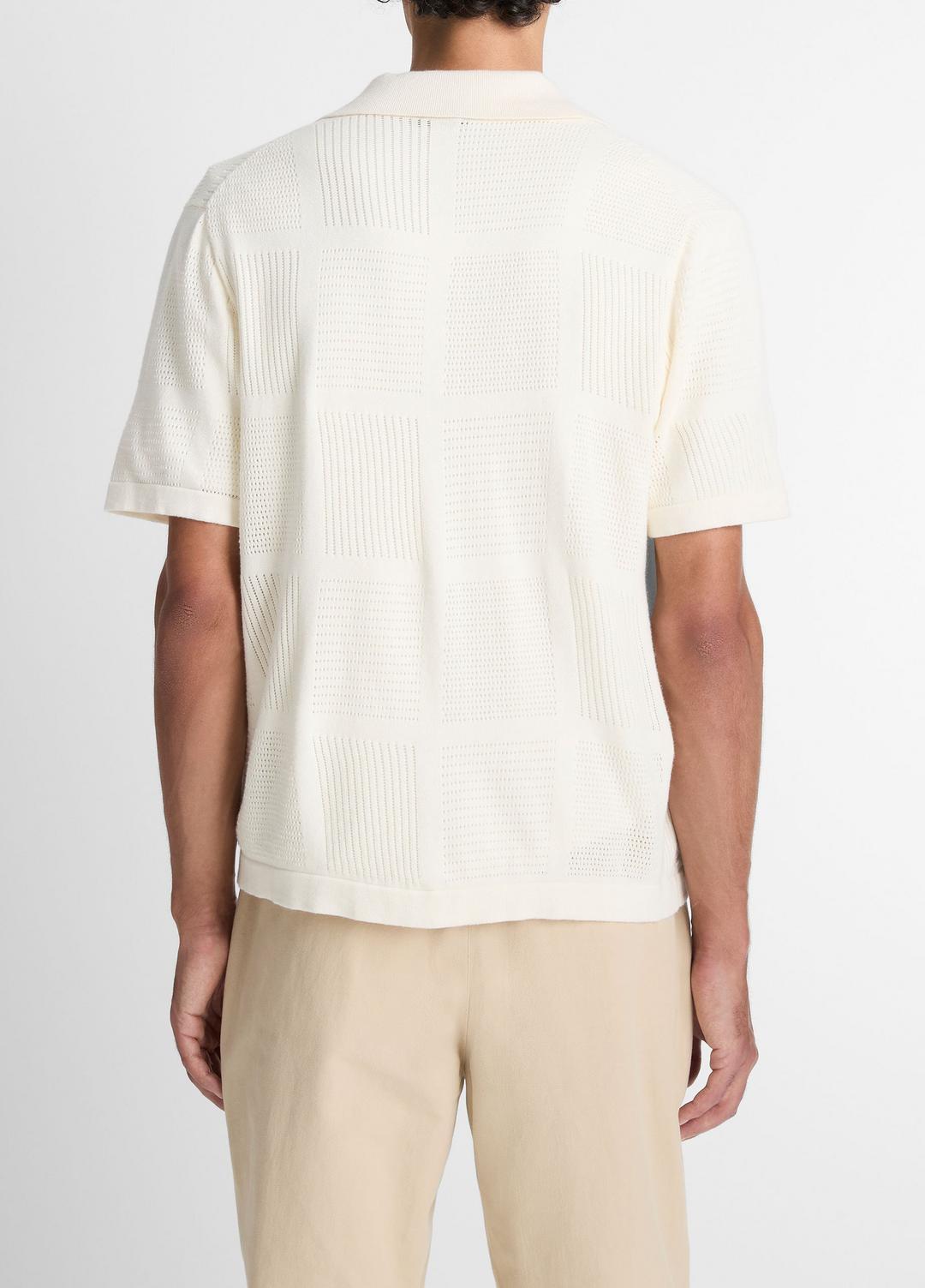 VINCE Men Patchwork Pointelle Short-Sleeve Shirt in Short Sleeve CLASSIC CREAM