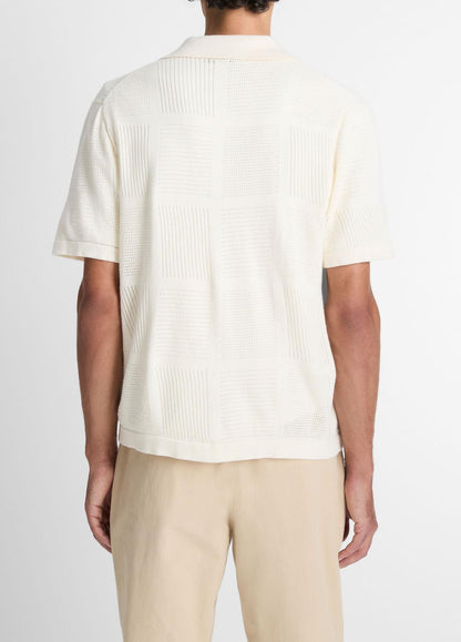 VINCE Men Patchwork Pointelle Short-Sleeve Shirt in Short Sleeve CLASSIC CREAM