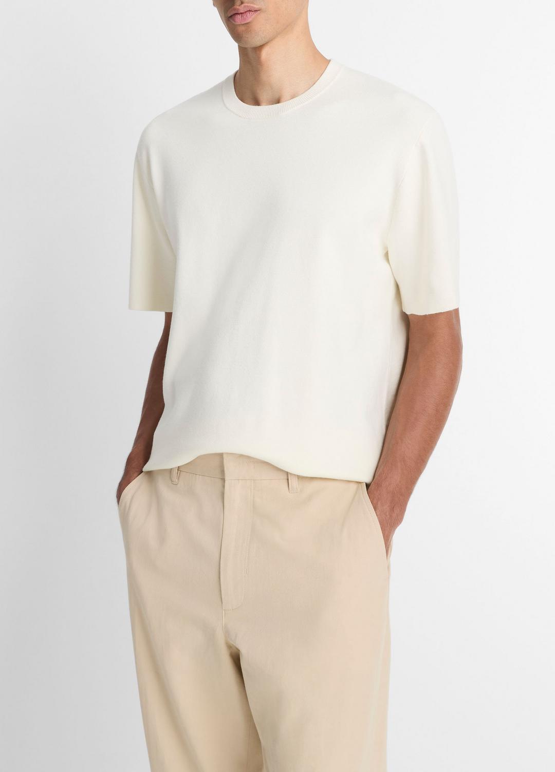 VINCE Men Milano Short-Sleeve Crew Neck Sweater in Crew Neck CLASSIC CREAM
