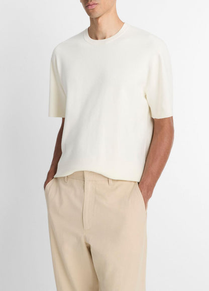 VINCE Men Milano Short-Sleeve Crew Neck Sweater in Crew Neck CLASSIC CREAM