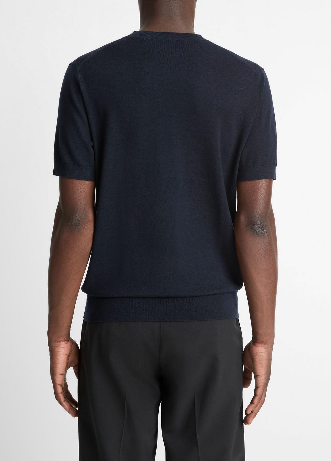 VINCE Men Featherweight Merino Wool-Cashmere Short-Sleeve Sweater in Crew Neck COASTAL BLUE