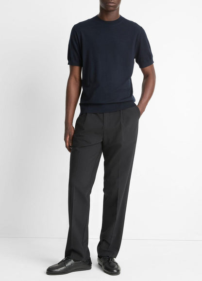 VINCE Men Featherweight Merino Wool-Cashmere Short-Sleeve Sweater in Crew Neck COASTAL BLUE