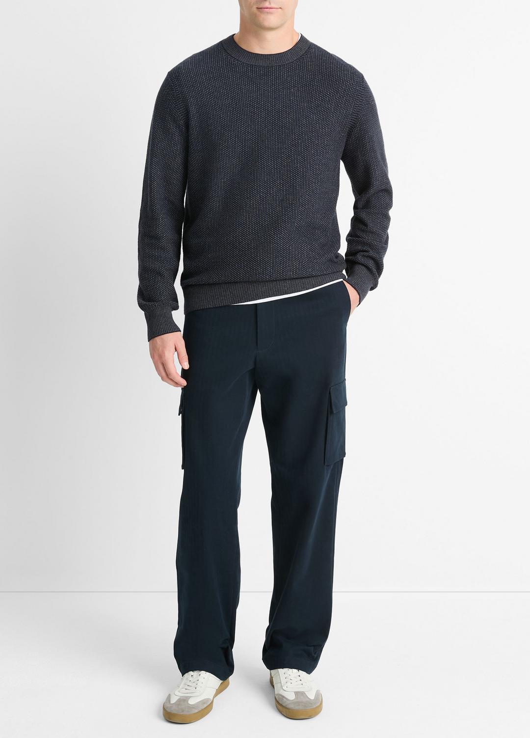 VINCE Men Geo-Jacquard Wool-Blend Crew Neck Sweater in Crew Neck COASTAL BLUE/MEDIUM HEATHER GREY